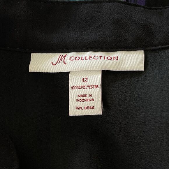 JM Collection SZ 12 Top 3/4 Sleeves V-Neck Lightweight Lined Abstract Side Slits - Picture 9 of 10